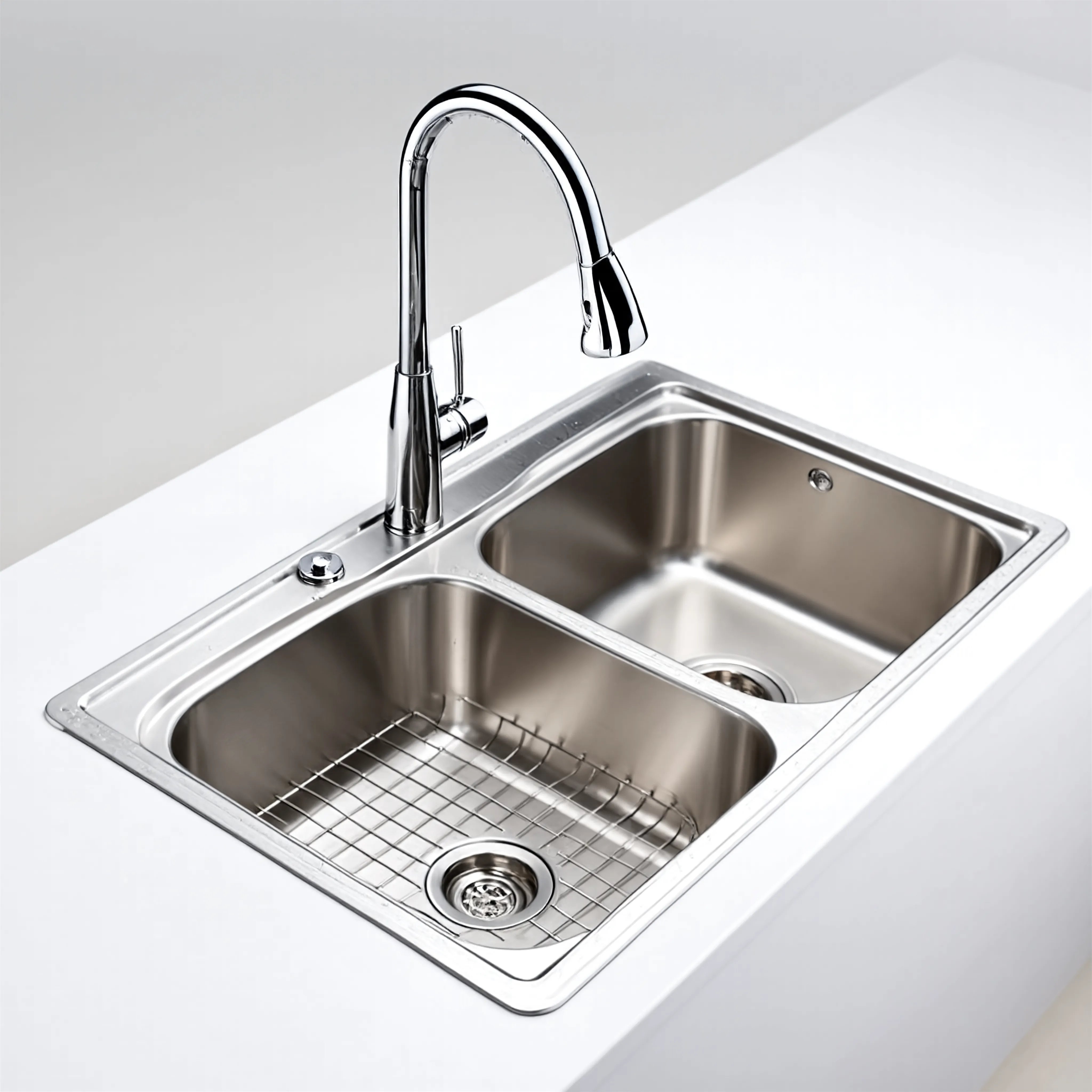 حوض استانلس مزدوج مع اكسسوارات